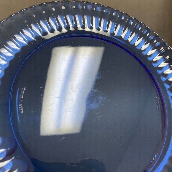 Colorex Cobalt Blue Dinner Glass Plates Fluted Edge Scalloped Brazil Lot of 2 - Picture 9 of 10